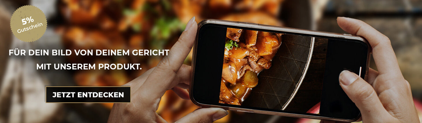 Banner 5% Gutschein für dein Bild von deinem Gericht mit unserem Gericht, jetzt entdecken