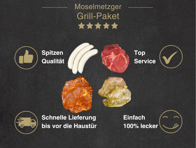 Erklärung warum das Grillspaket gut ist 1. Spitzen Qualität. 2. Top Service 3. Schnelle Lieferung bis vor die Haustür 4. Einfach 100% lecker