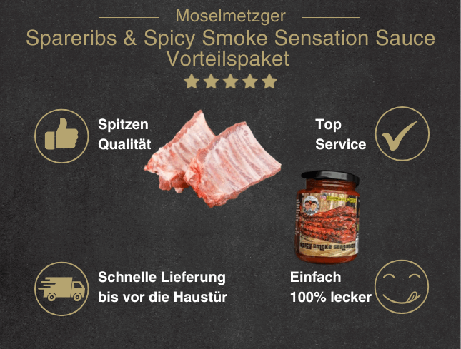 Erklärung warum das Spicy Smoke Sensation Sauce Vorteilspaket gut ist 1. Spitzen Qualität 2. Top Service 3. Schnelle Lieferung bis vor die Haustür 4. Einfach 100% lecker