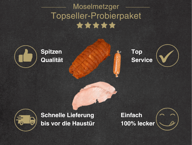 Erklärung warum das Topseller Vorteilspaket gut ist 1. Spitzen Qualität 2. Top Service 3. Schnelle Lieferung bis vor die Haustür 4. Einfach 100% lecker