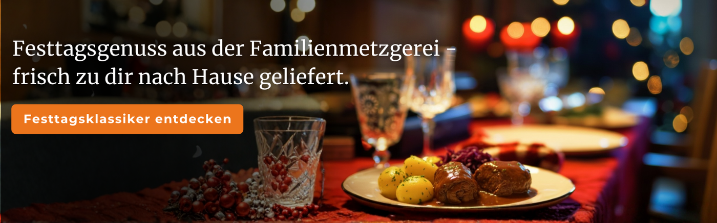 Weihnachten Rouladen auf dem Tisch Startseiten Banner Desktop Mobile