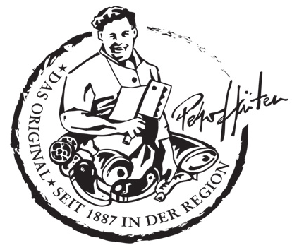 Abbildung rundes Logo mit Metzgermeister Peter Hünten Das Original seit 1877 in der Region