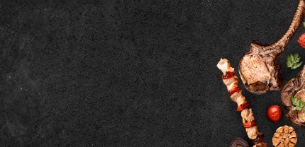 Banner Auswahl an Pute und Lamm auf Schieferhintergrund