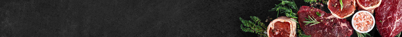 Banner Auswahl an Rindfleisch auf Schieferhintergrund
