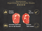 Erklärung warum Argentinisches Entrecote Steaks gut ist 1. Spitzen Qualität 2. Top Service 3. Schnelle Lieferung bis vor die Haustür 4. Einfach 100% lecker