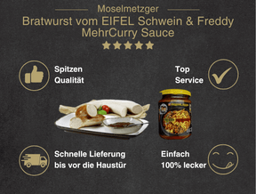 Bratwurst vom EIFEL Schwein & Freddy MehrCurry Sauce