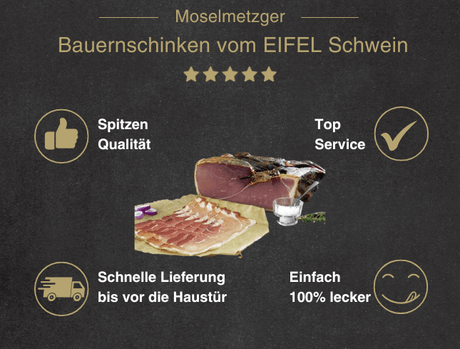 Banner für jeden Moment spitzen Wurst Beitrag Bauernschinken vom EIFEL Schwein