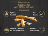 Erklärung warum Käsewiener vom EIFEL Schwein gut ist  1. Spitzen Qualität 2. Top Service 3. Schnelle Lieferung bis vor die Haustür 4. Einfach 100% lecker