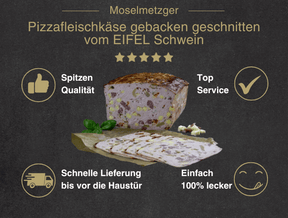 Pizzafleischkäse gebacken geschnitten vom EIFEL Schwein