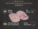Erklärung warum Gemischter Aufschnitt geschnitten gut ist 1. Spitzen Qualität 2. Top Service 3. Schnelle Lieferung bis vor die Haustür 4. Einfach 100% lecker