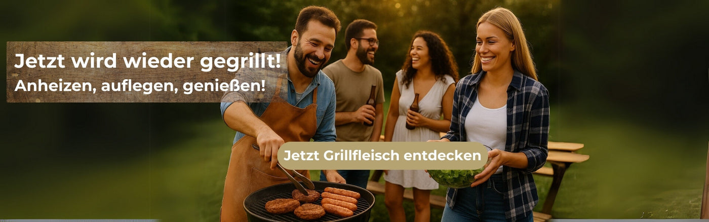 Mehrere Personen die Grillfleisch grillen