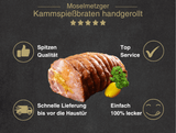 Erklärung warum Kammspießbraten handgerollt gut ist 1. Spitzen Qualität 2. Top Service 3. Schnelle Lieferung bis vor die Haustür 4. Einfach 100% lecker