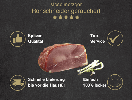 Erklärung warum Rohschneider gut ist  1. Spitzen Qualität 2. Top Service 3. Schnelle Lieferung bis vor die Haustür 4. Einfach 100% lecker