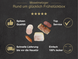 Erklärung warum die Rund um glücklich Frühstücksbox gut ist 1. Spitzen Qualität 2. Top Service 3. Schnelle Lieferung bis vor die Haustür 4. Einfach 100% lecker