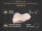 Erklärung warum Schweineschinken ohne Knochen mit Schwarte gut ist 1. Spitzen Qualität 2. Top Service 3. Schnelle Lieferung bis vor die Haustür 4. Einfach 100% lecker