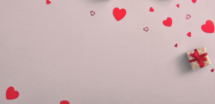 Valentinstagbanner mit Blumenherzen und Paketen